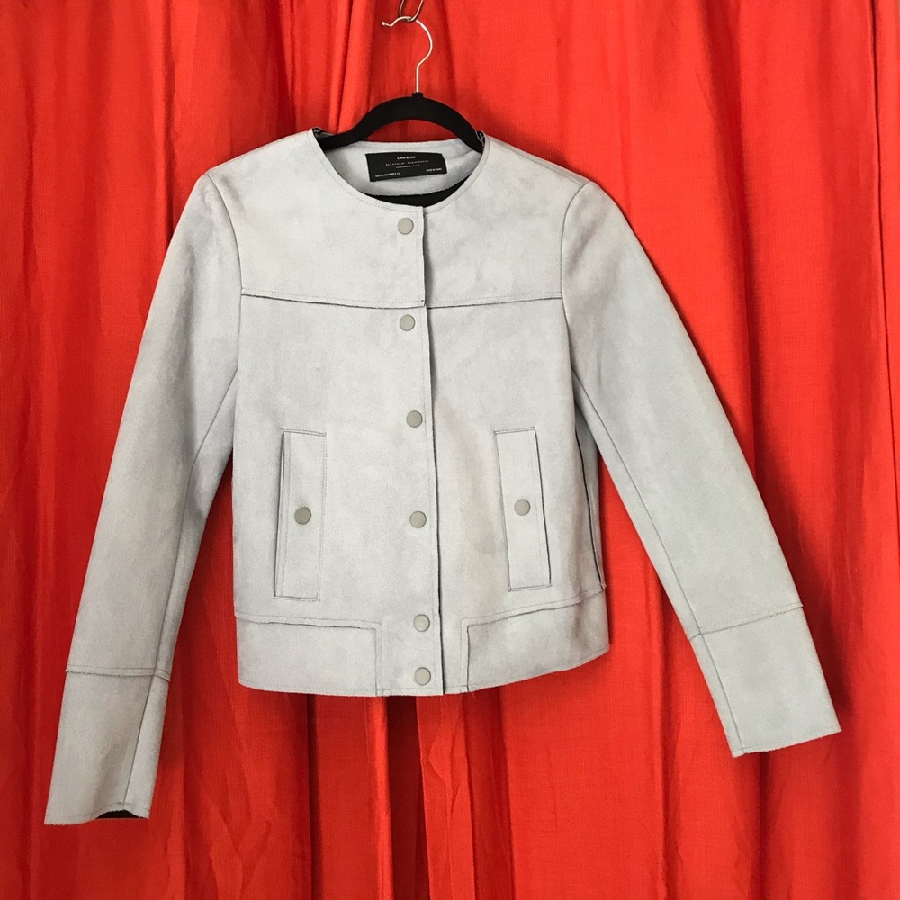 Zara baby blue faux suede boxy jacket